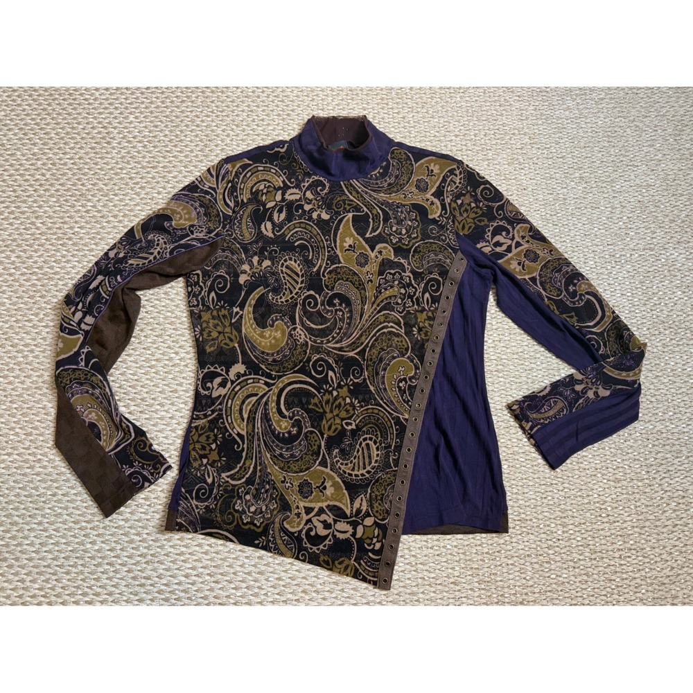 Anac Paisley Mesh Grommet Asymmetrical Mock Neck Top  Whimsigoth steampunk large